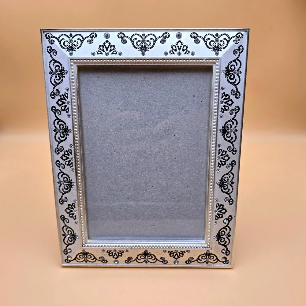 Godinger Silver Tone Scroll Rhinestone‎ 5x7 Photo Picture Frame Beaded Detail